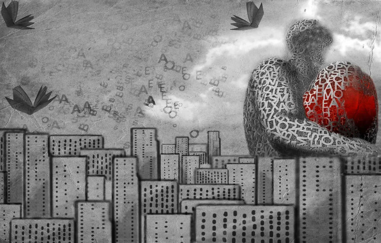 Photo wallpaper the city, surrealism, heart
