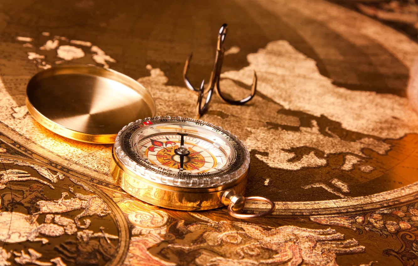 Photo wallpaper map, compass, continents