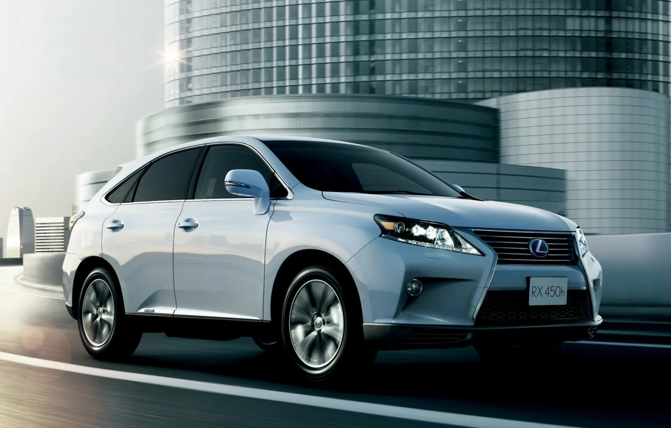Photo wallpaper road, white, glare, building, Lexus, jeep, Lexus, the front