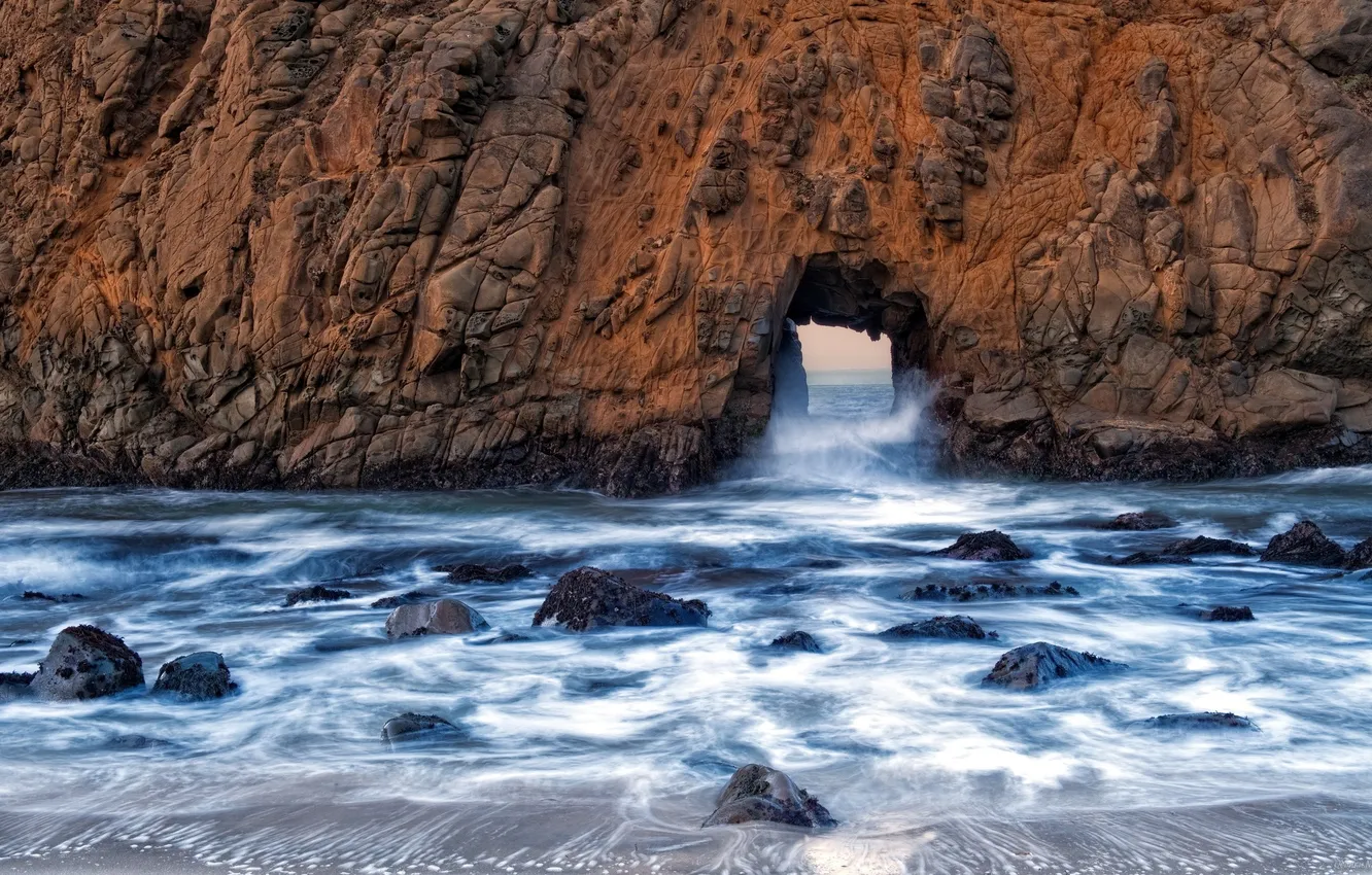Photo wallpaper sea, wave, rock, stones, pass, arch