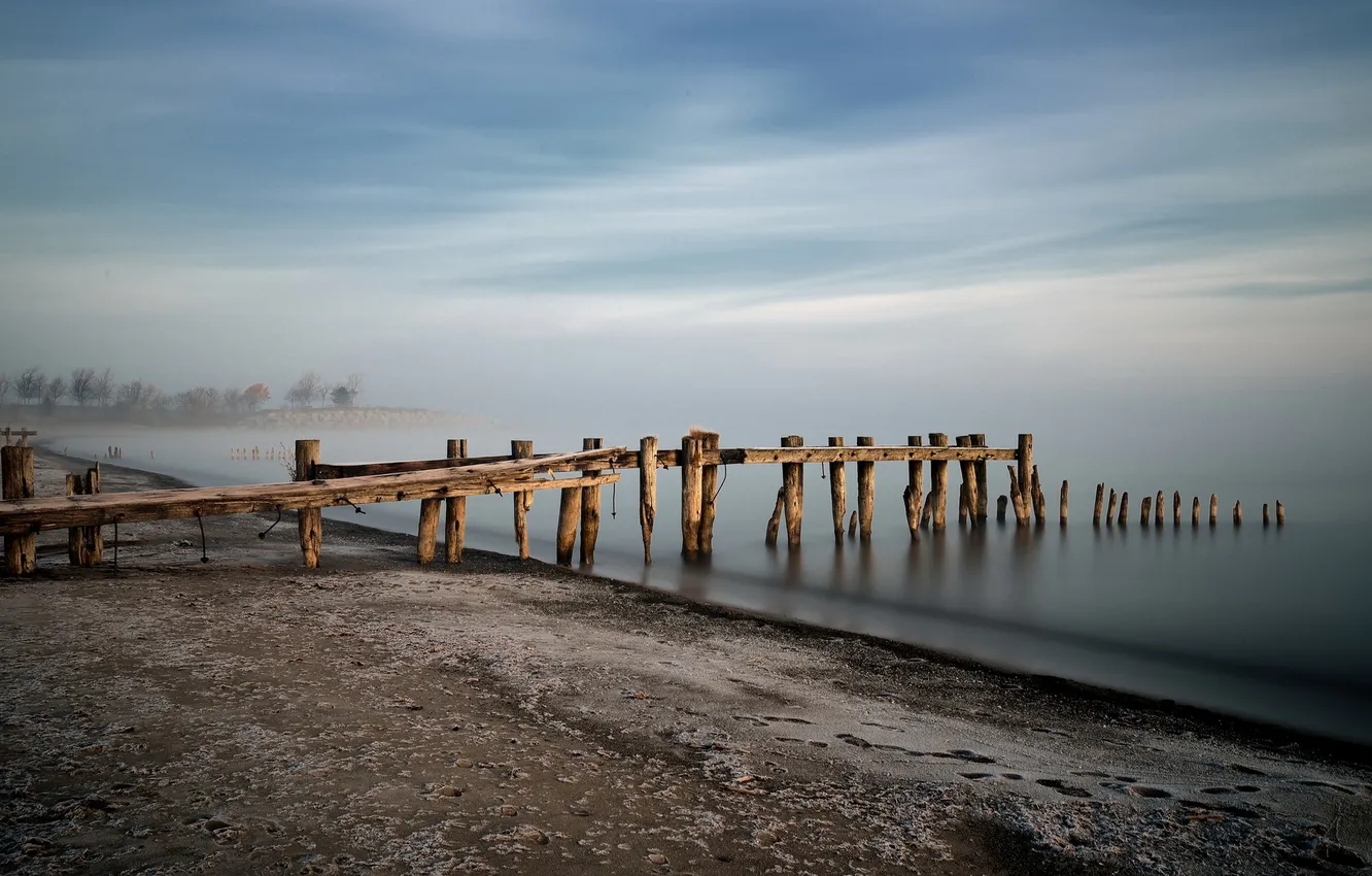 Photo wallpaper landscape, bridge, lake