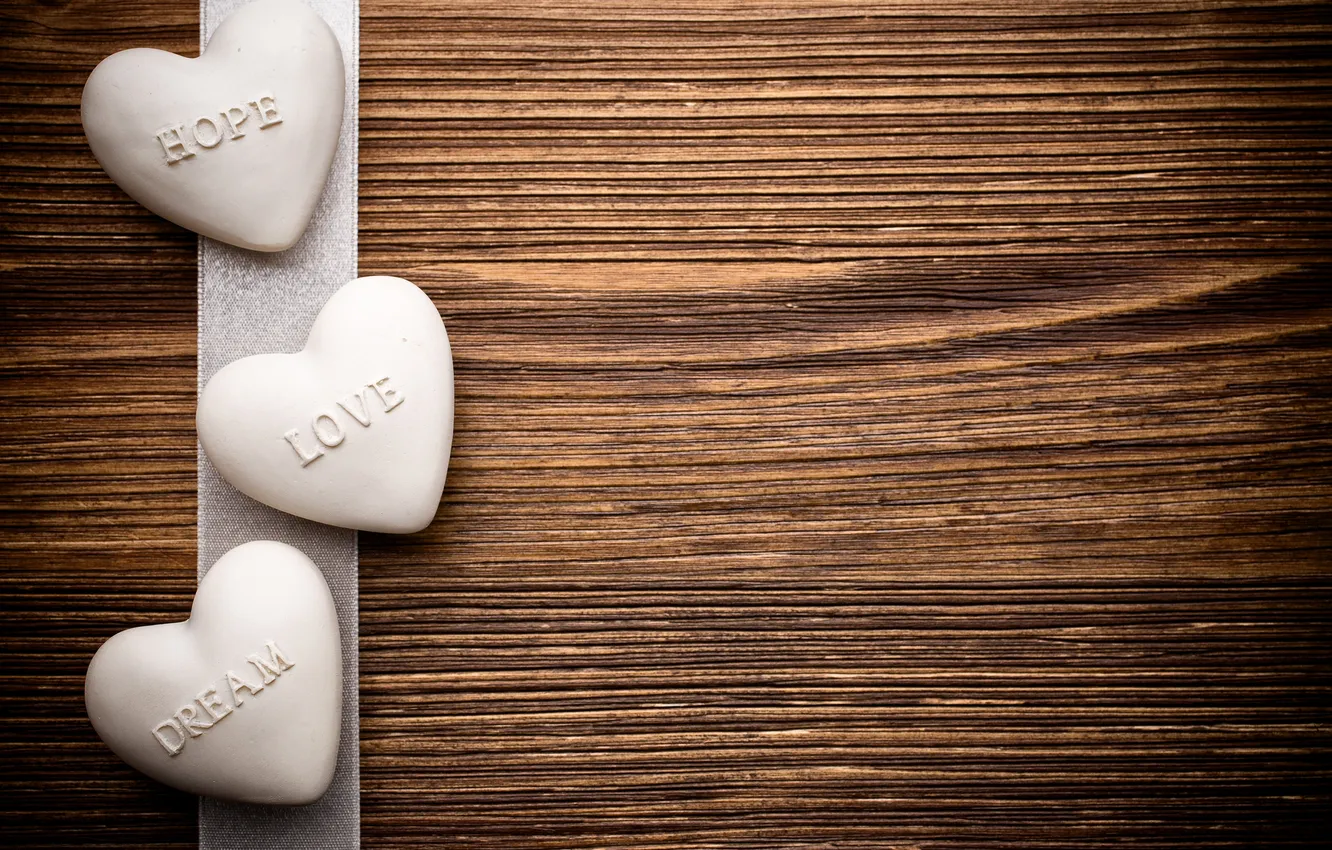 Photo wallpaper table, the inscription, dream, heart, tape, hearts, wooden, love