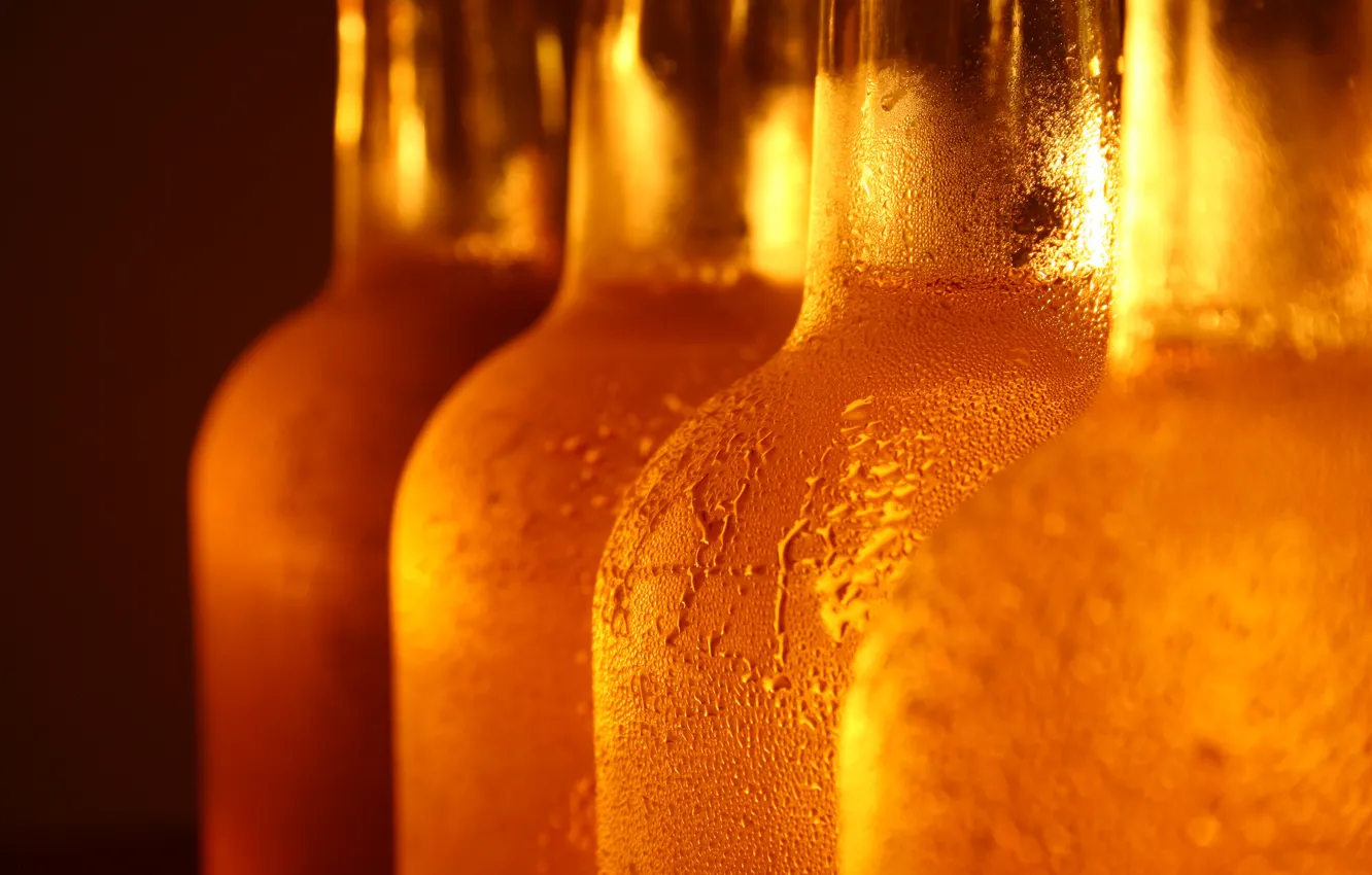 Photo wallpaper glass, drops, beer, Bottle