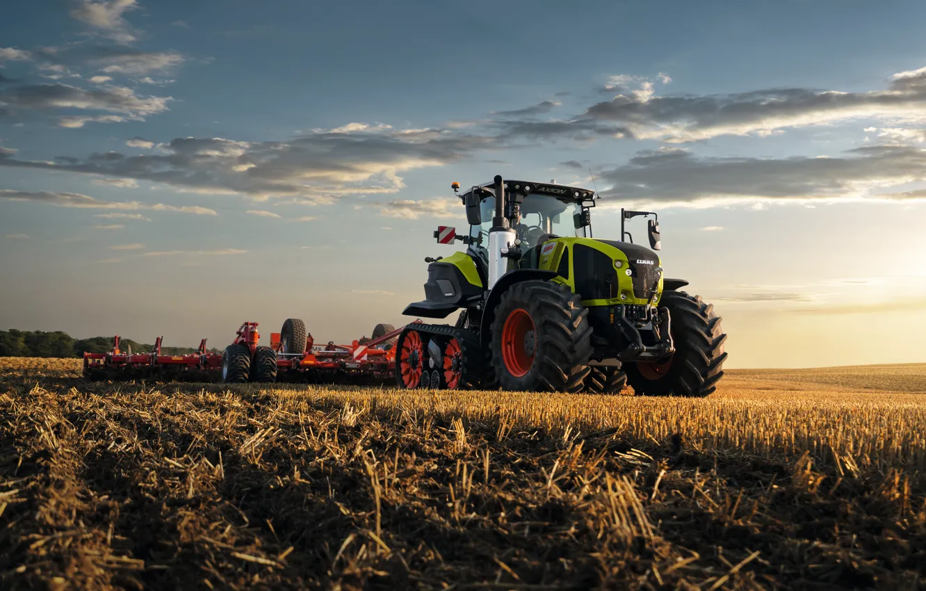 Photo wallpaper Field, Claas, Tractor, Tractor, Claas Axion terratrac