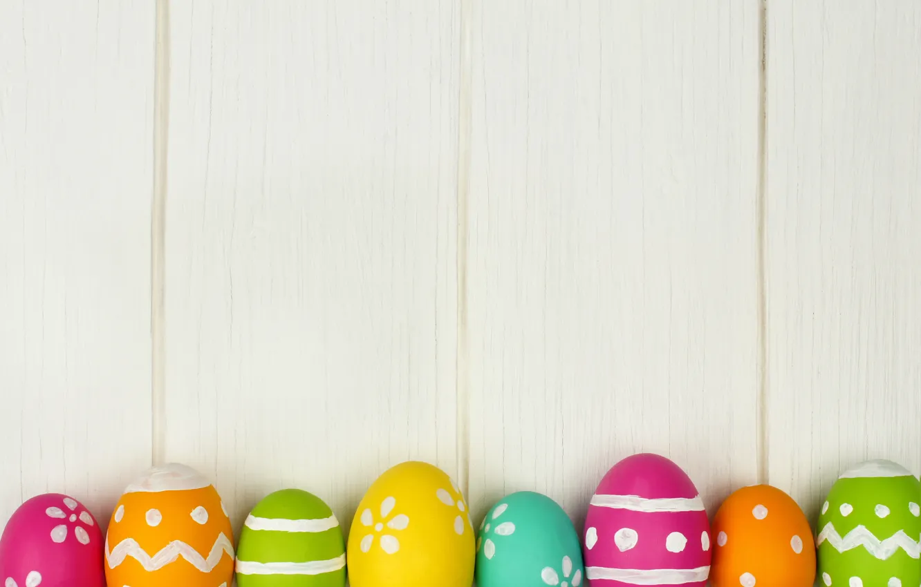 Photo wallpaper eggs, colorful, Easter, happy, wood, spring, Easter, eggs