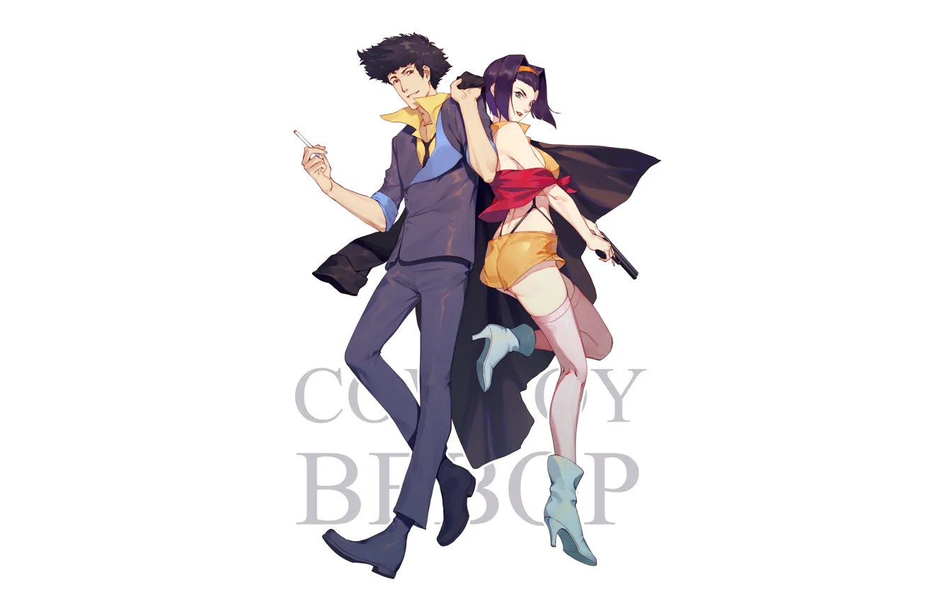 Photo wallpaper girl, cigarette, guy, cowboy bebop