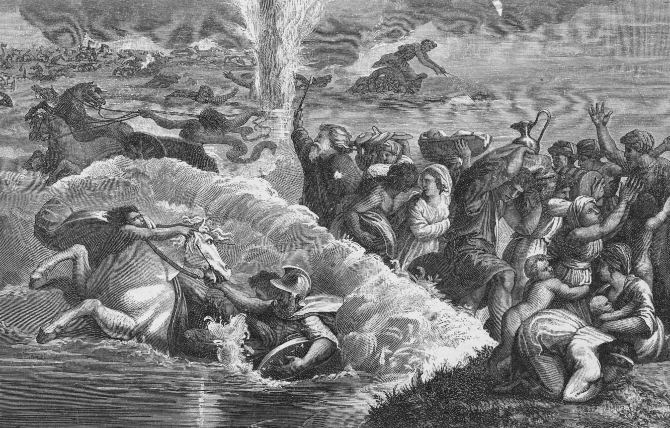 Photo wallpaper horse, people, wagon, Crossing the Red Sea