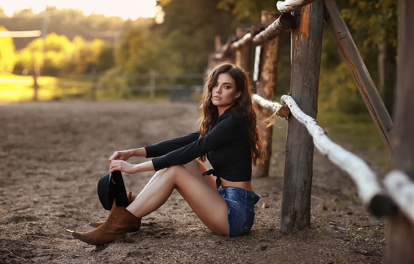 Photo wallpaper look, trees, pose, model, the fence, portrait, hat, makeup