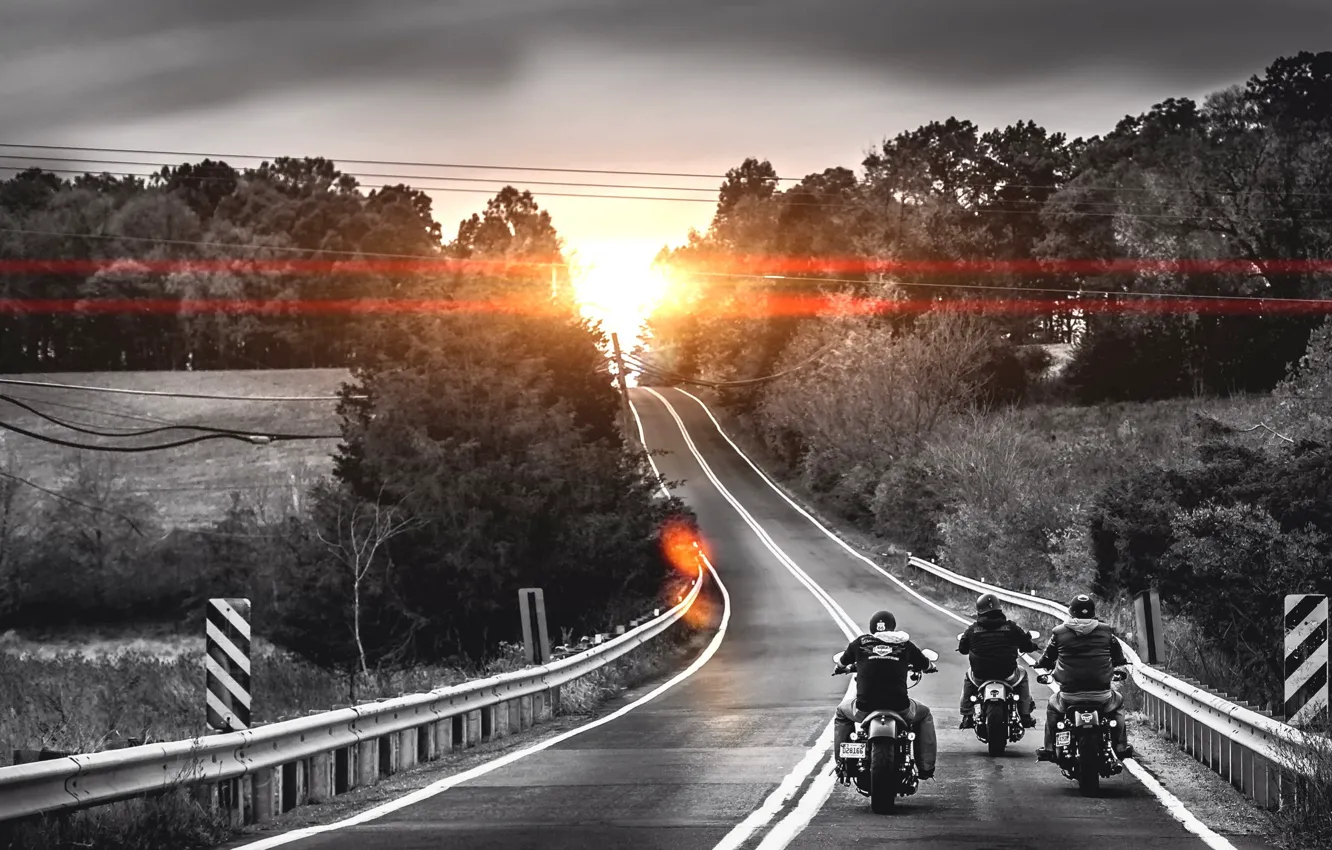 Photo wallpaper road, motorcycles, morning