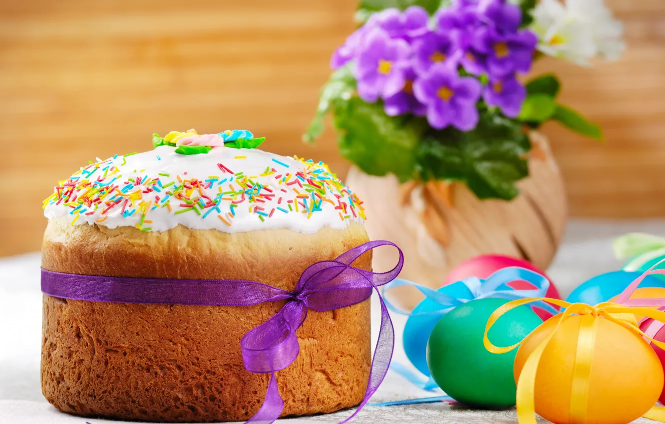 Photo wallpaper eggs, spring, Easter, cake, flowers, spring, Easter, eggs