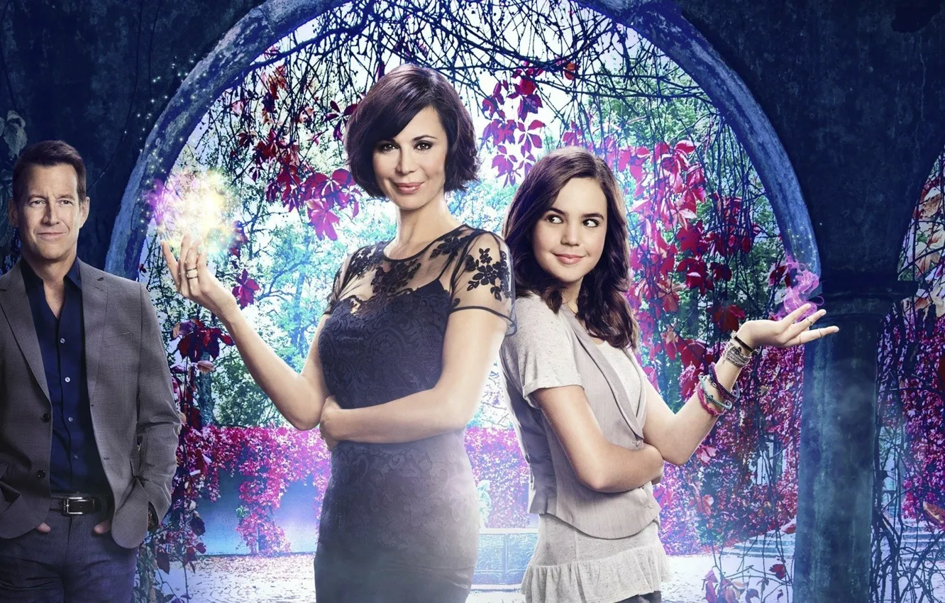 Photo wallpaper girl, magic, dress, woman, smile, flowers, man, Witches