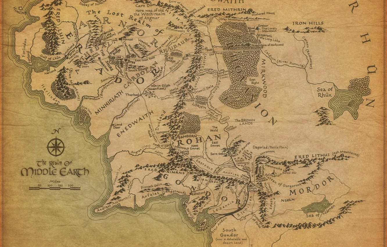 Photo wallpaper map, the Lord of the rings, the area
