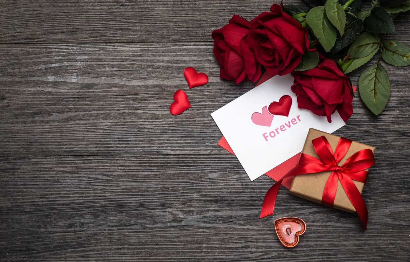 Photo wallpaper love, flowers, gift, heart, roses, red, love, romantic
