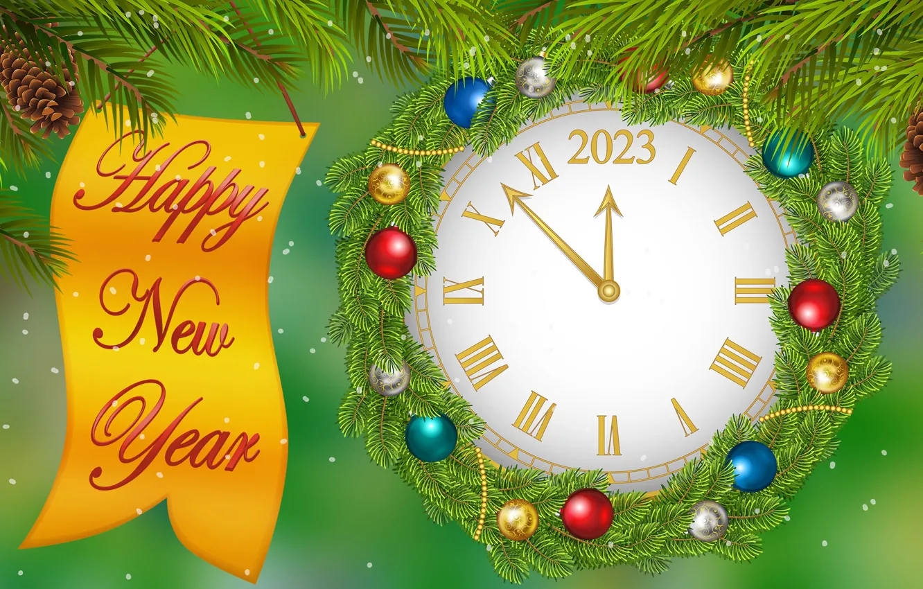 Photo wallpaper Congratulations, New Year, Clock