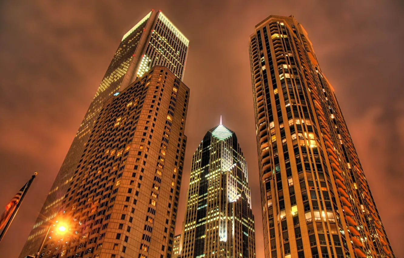 Photo wallpaper lights, building, window, floors, burns, high