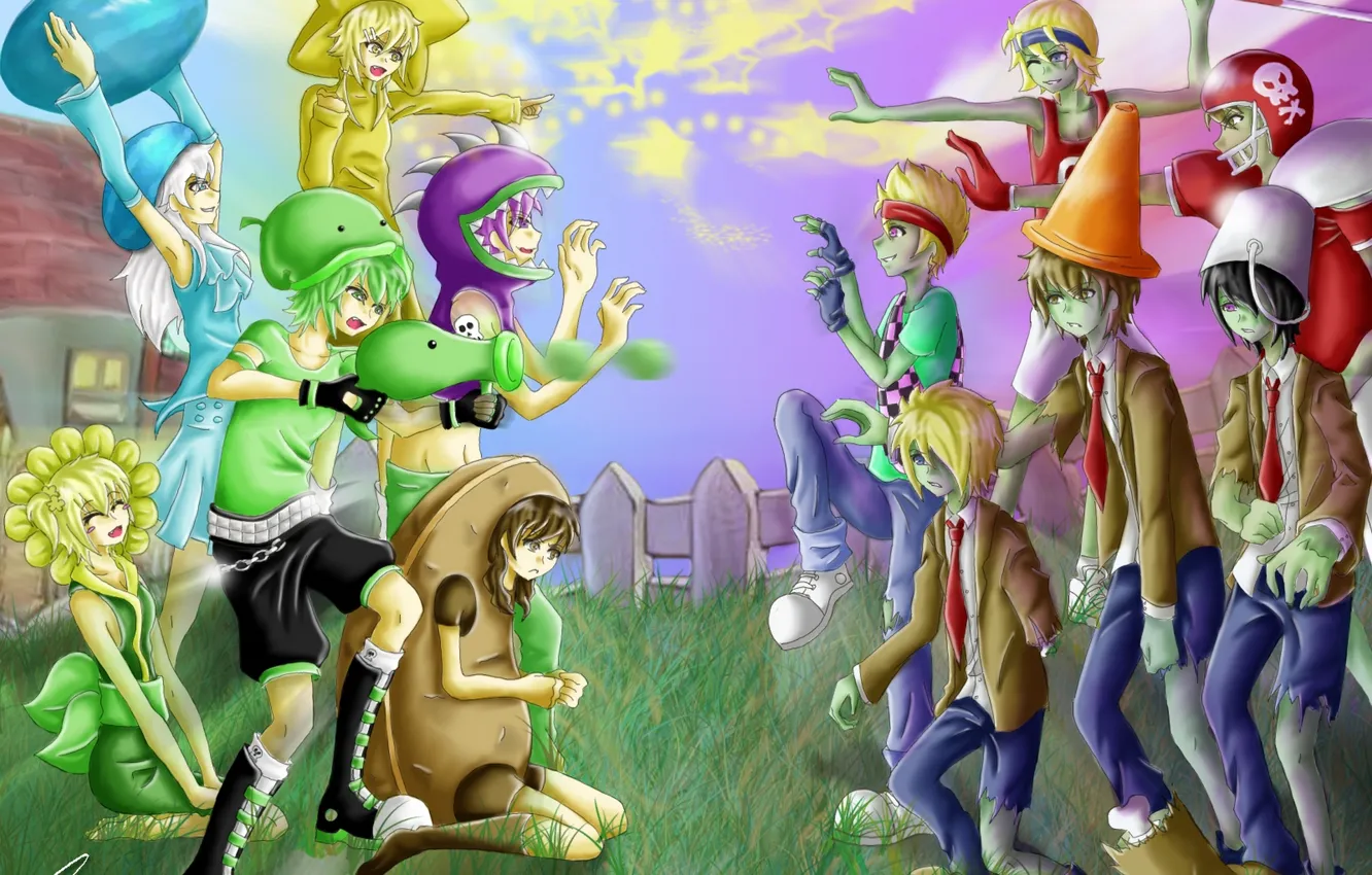 Photo wallpaper the game, anime, boy, girl, anime, Katkat, Plants vs. Zombies, Plants vs Zombies