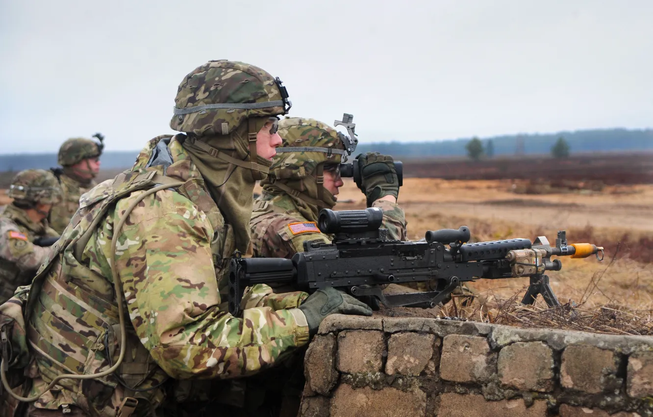 Photo wallpaper gun, USA, soldier, weapon, Saw, rifle, tank, armored