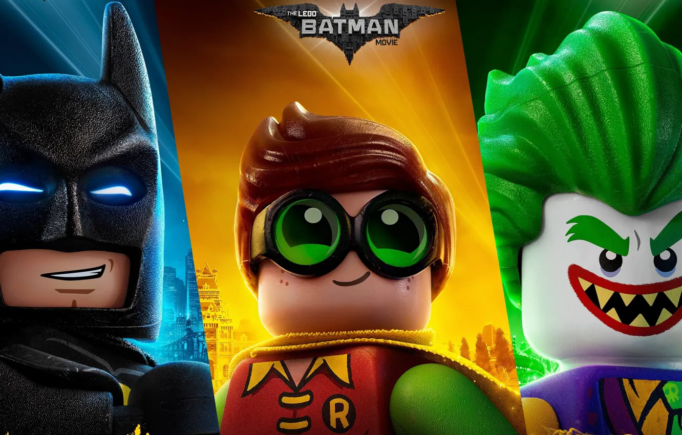 Photo wallpaper cinema, toy, Batman, Joker, movie, bat, Lego, Robin