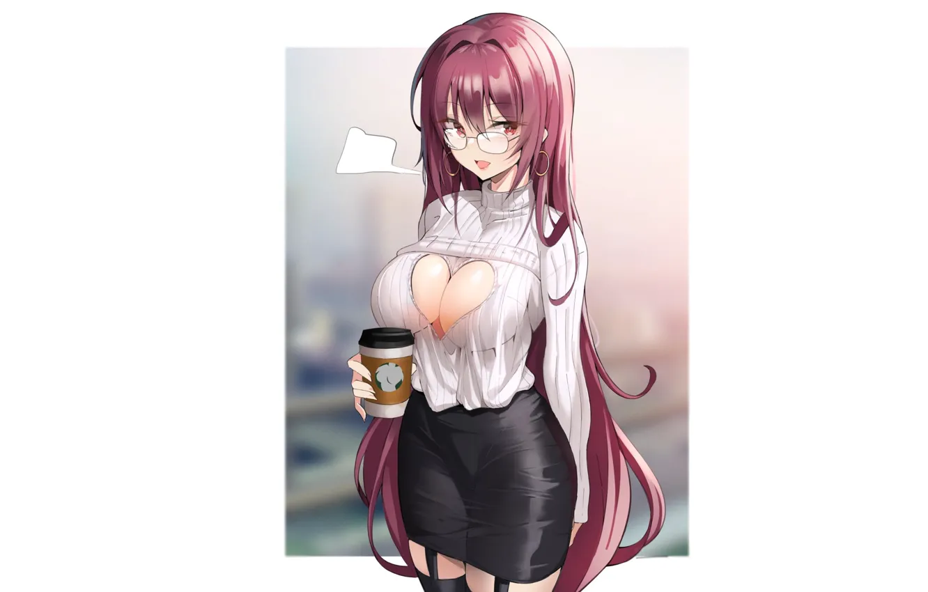 Photo wallpaper sexy, anime, purple, coffee, office, formal, fate, Fate stay