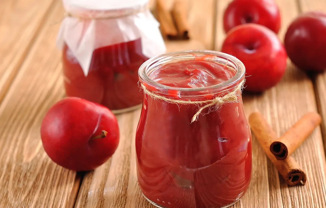 Photo wallpaper Bank, cinnamon, plum, dessert, jam, puree