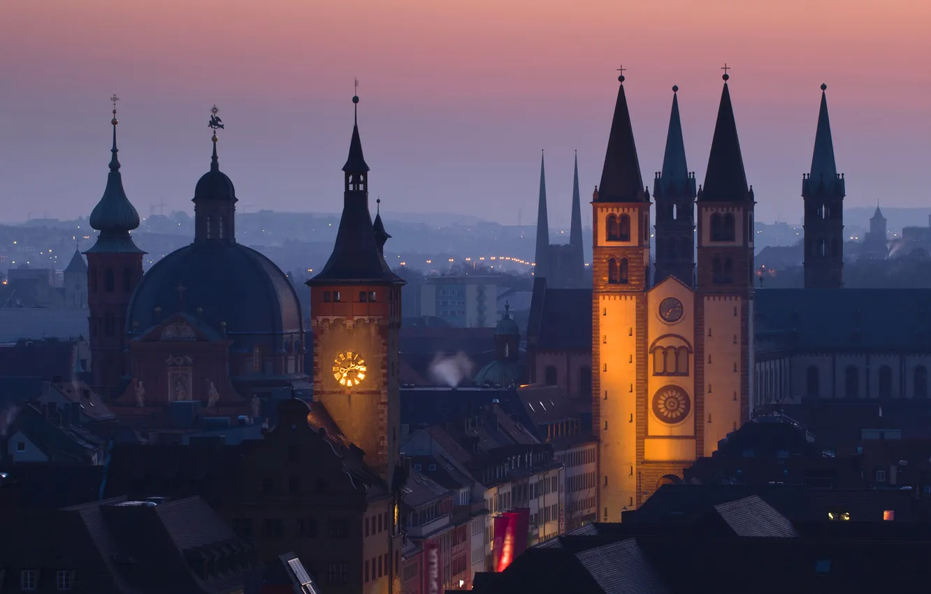 Photo wallpaper dawn, home, morning, Germany, Bayern, panorama, Würzburg