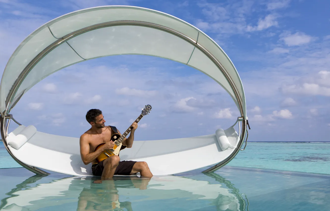 Photo wallpaper guitar, pool, male