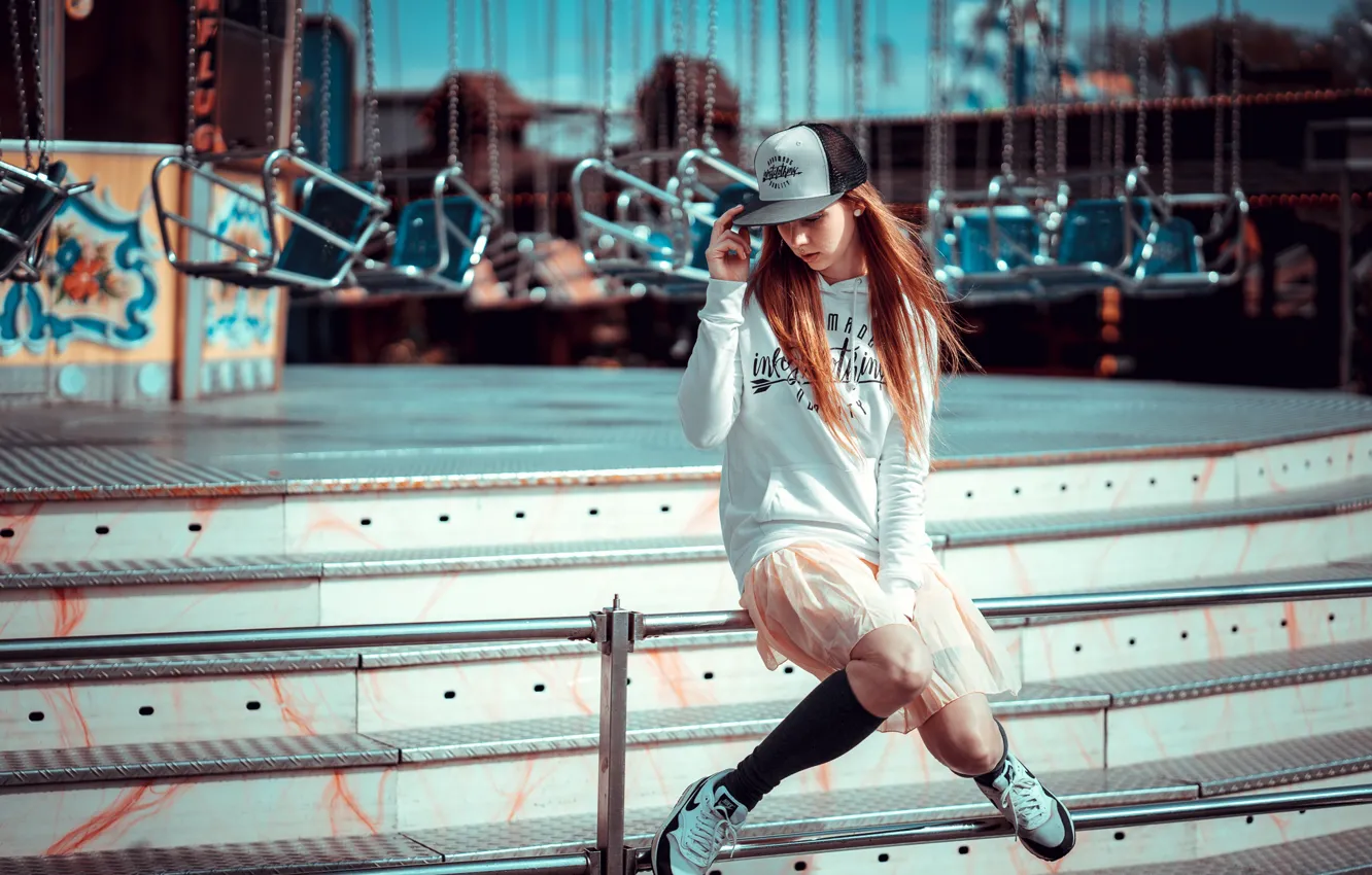 Photo wallpaper girl, style, mood, carousel, baseball cap