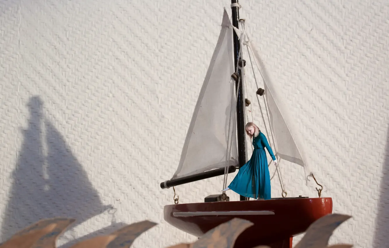Photo wallpaper wave, girl, ship, sailboat