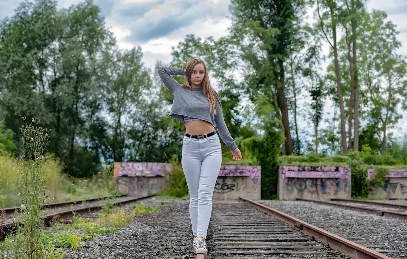 Photo wallpaper girl, background, rails