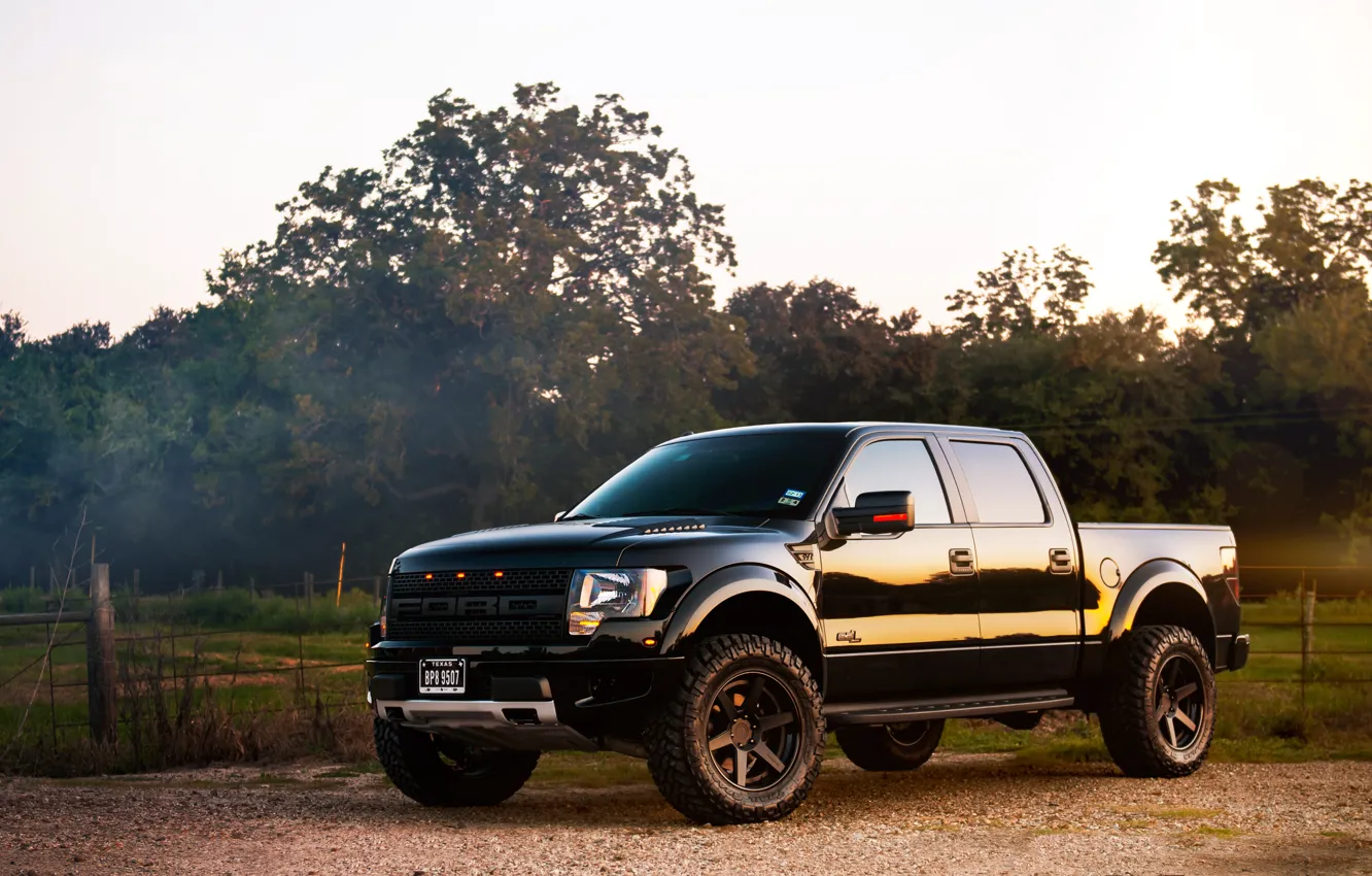 Photo wallpaper forest, black, Ford, SUV, black, Ford, Raptor, pickup