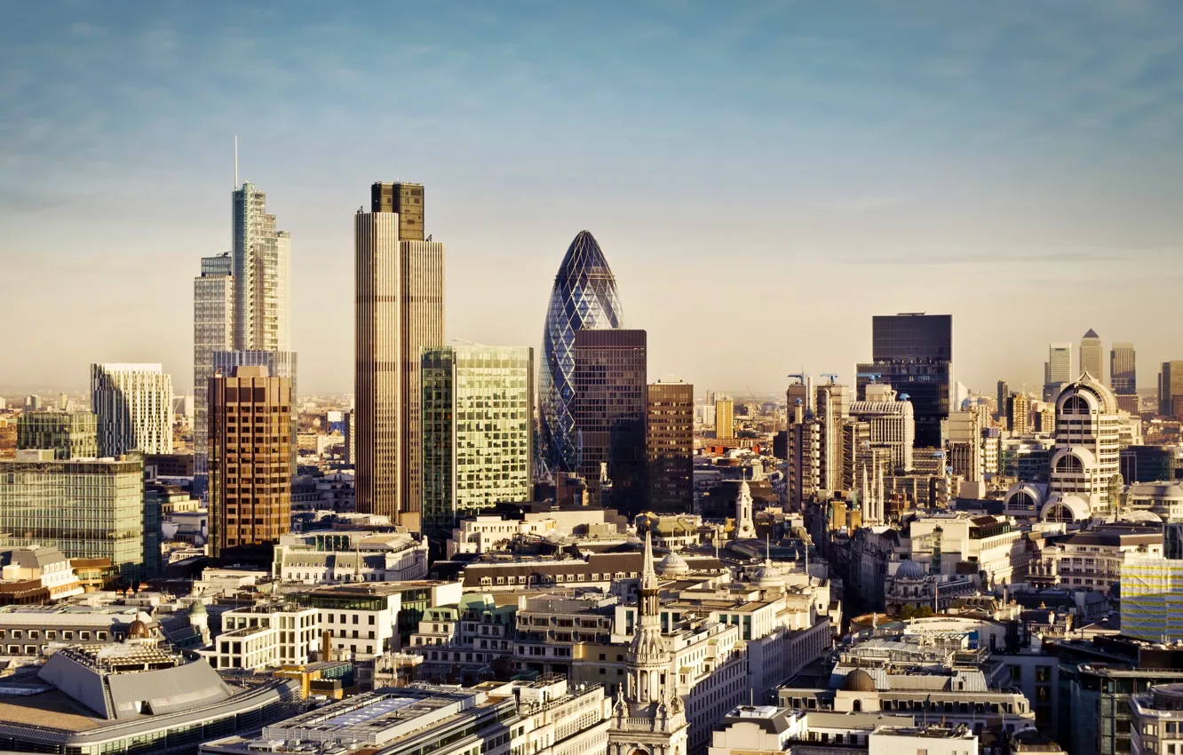 Photo wallpaper the city, England, London, building, home, skyscrapers, panorama, UK