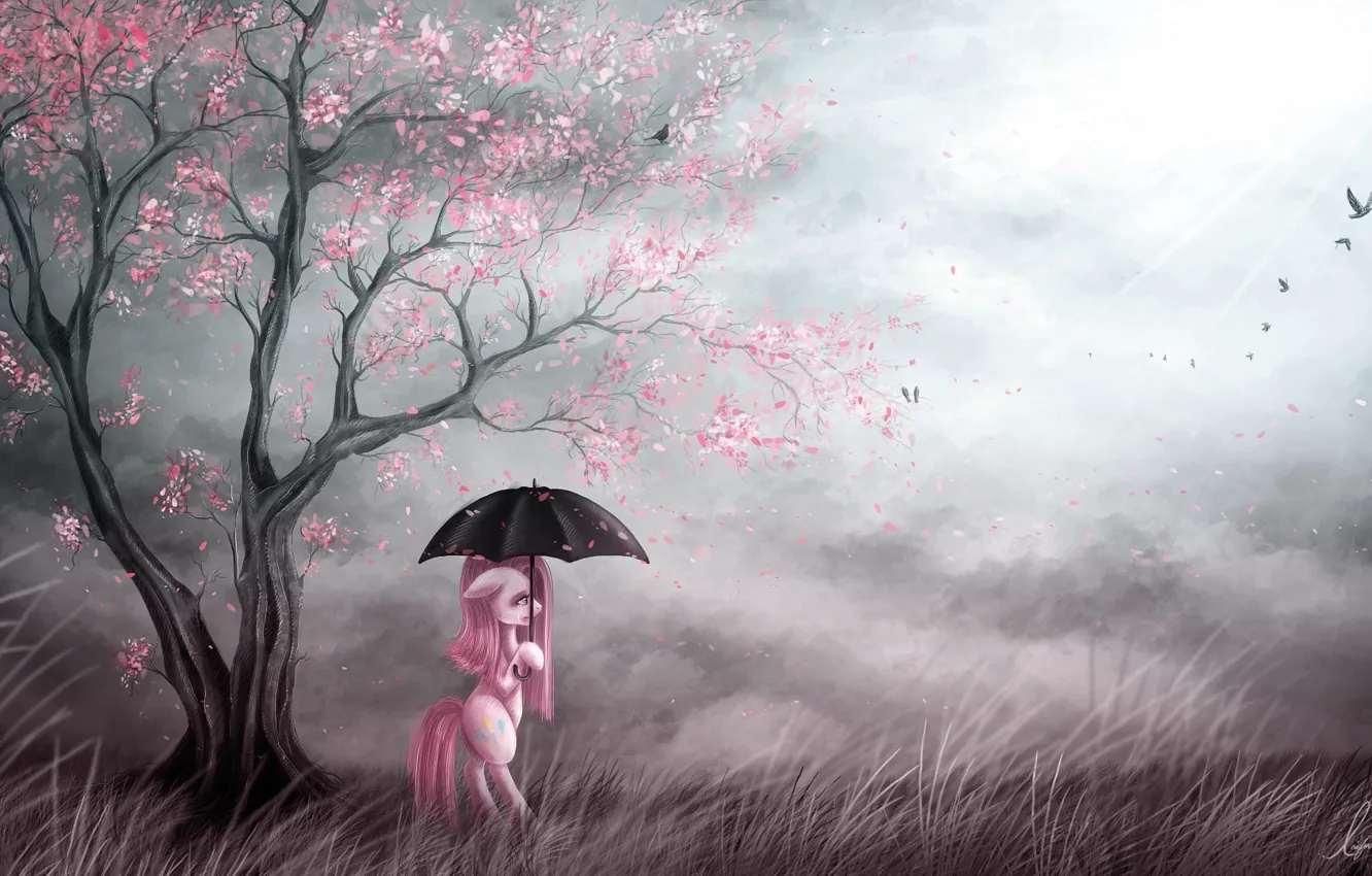 Photo wallpaper umbrella, bird, art, pony, My Little Pony