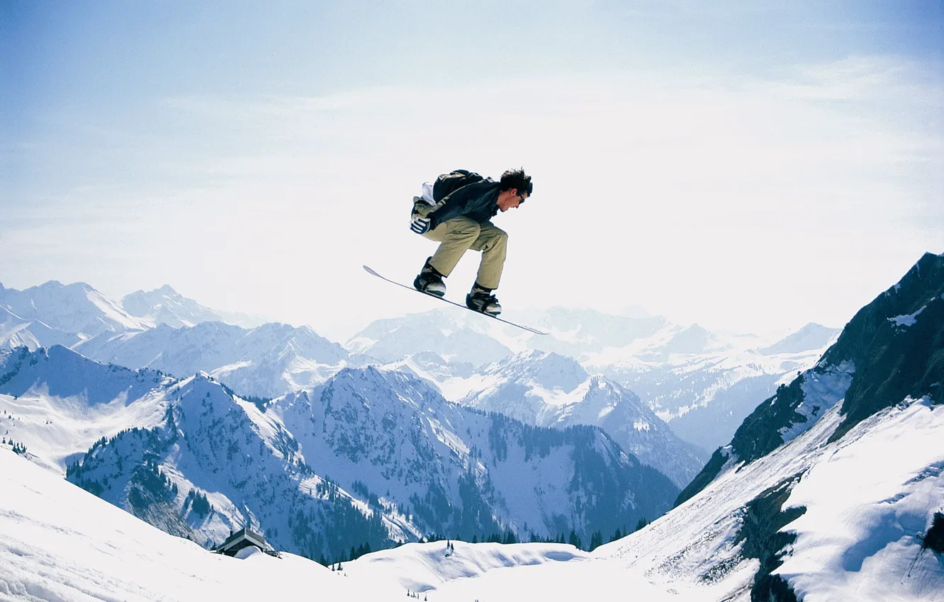 Photo wallpaper snow, snowboard, mountain, snow, man, Snowboard