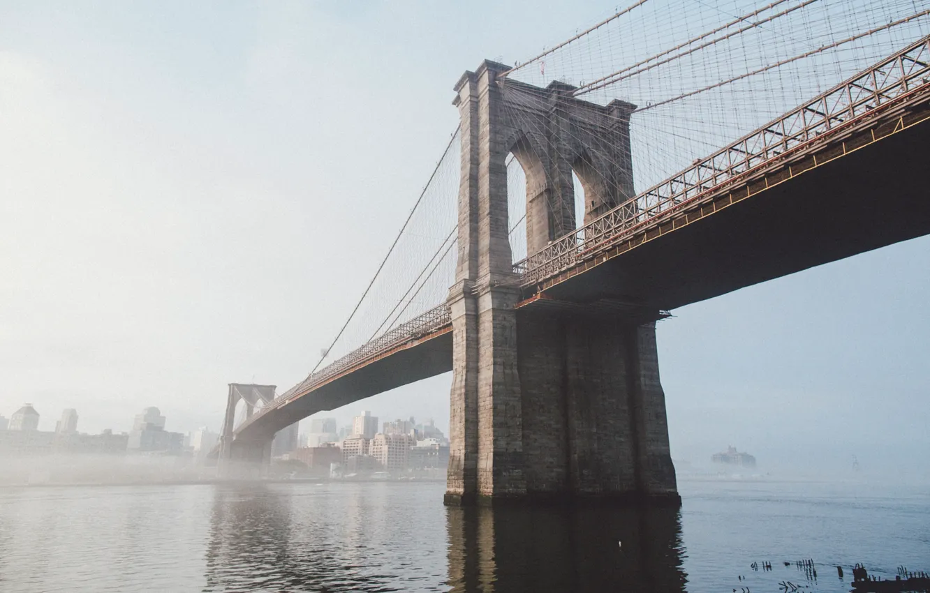 Photo wallpaper river, New York, USA, USA, Brooklyn bridge, New York, Brooklyn Bridge