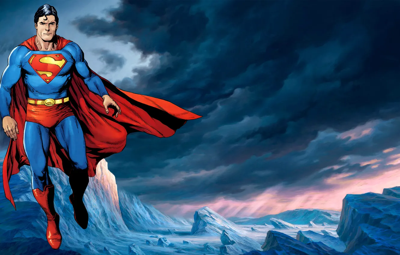 Photo wallpaper flight, figure, costume, symbol, male, Superman, cloak, superhero