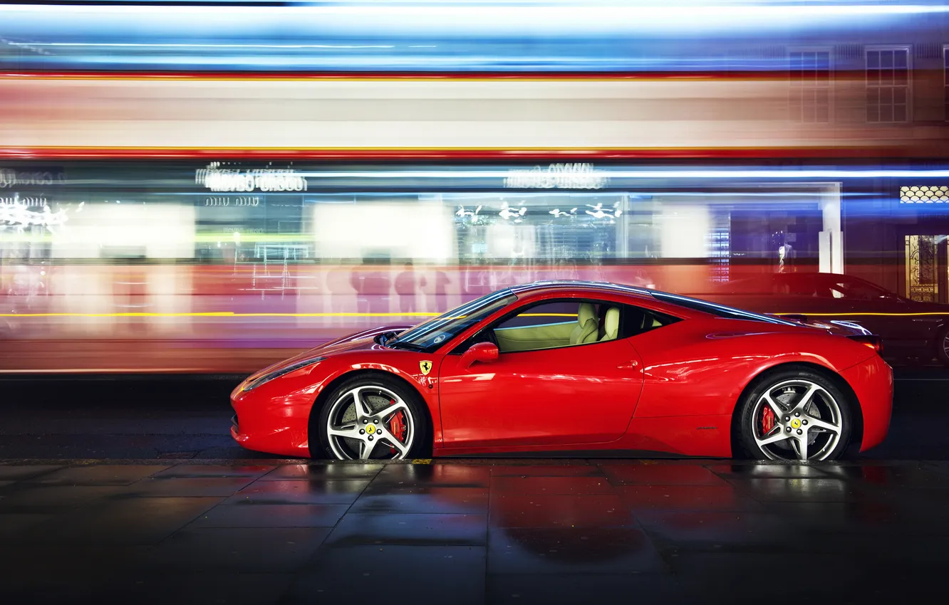 Photo wallpaper night, street, supercar, Ferrari, ferrari 458 italia