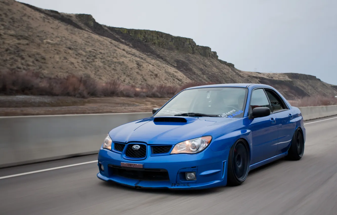 Photo wallpaper road, blue, Subaru, wrx, impreza, sti