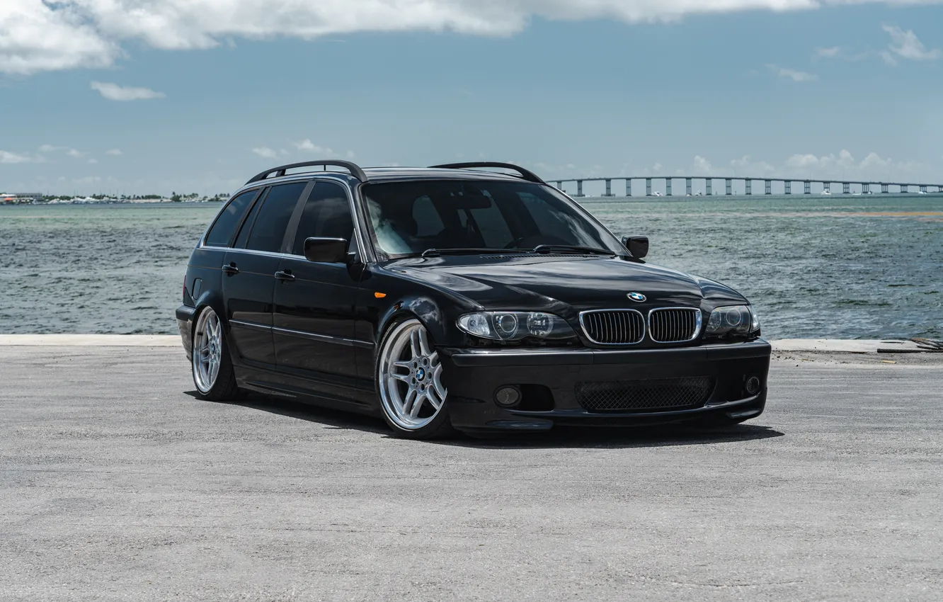 Photo wallpaper BMW, black, sea, Wagon