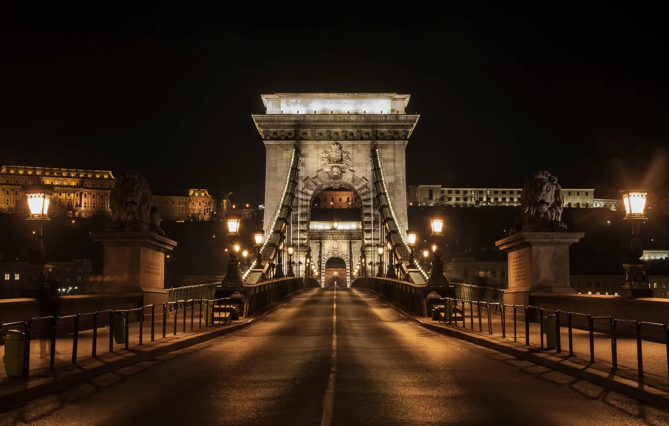Photo wallpaper night, Hungary, Budapest, Chain Bridge