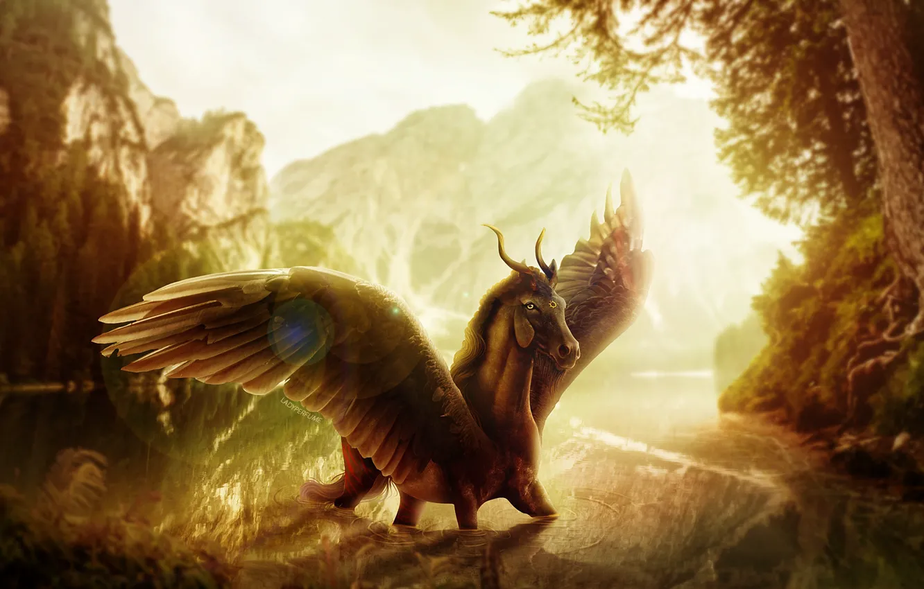 Photo wallpaper nature, horse, wings, fantasy, by Ladyperfume