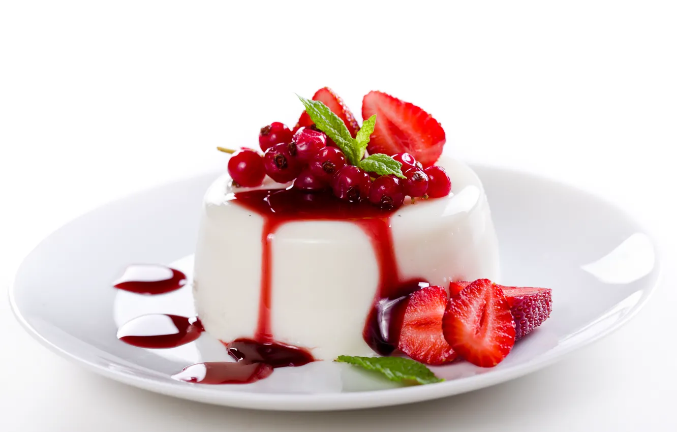 Photo wallpaper berries, cream, dessert, syrup, Panna cotta