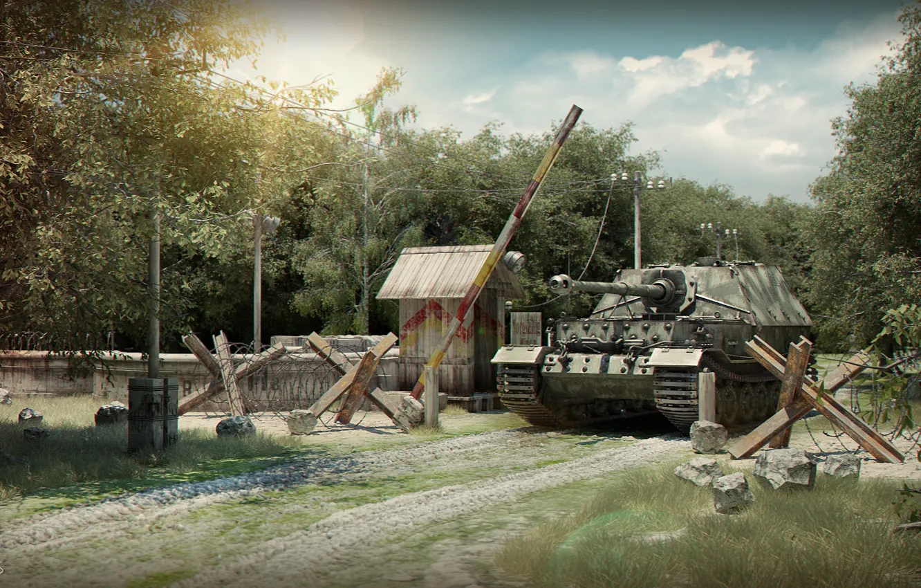 Photo wallpaper forest, tank, the barrier, Elefant, Ferdinand, Ferdinand, custom, self-propelled gun
