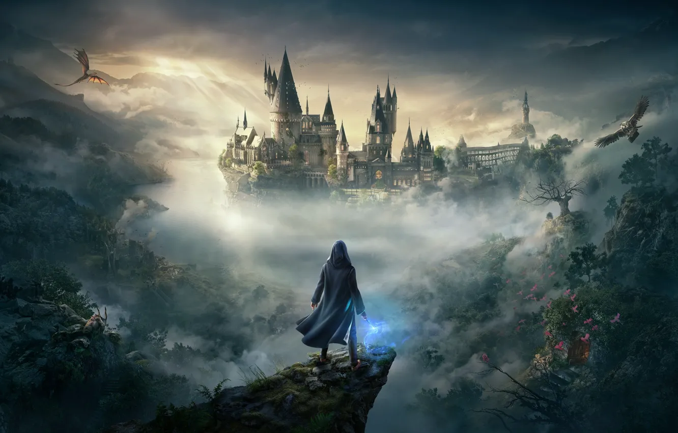 Photo wallpaper castle, owl, magic, magic, dragon, the game, MAG, school