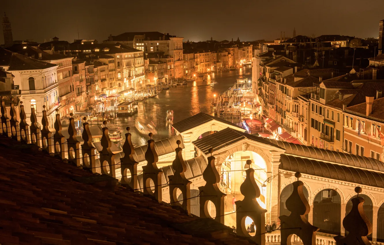 Photo wallpaper night, the city, boat, building, home, lighting, Italy, Venice