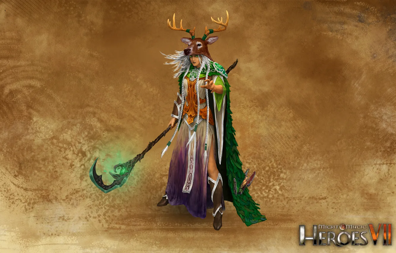 Photo wallpaper elf, staff, heroes of might and magic 7, Might &amp; Magic 7, Forest Alliance, Druid …