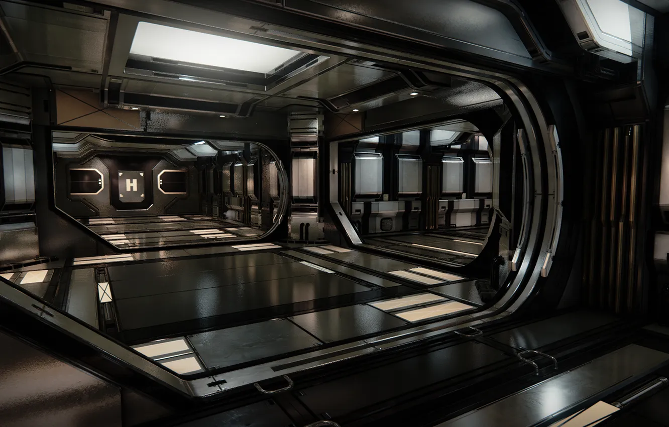Photo wallpaper space, future, lighting, pass, the room, space station, spaceship, sci-fi