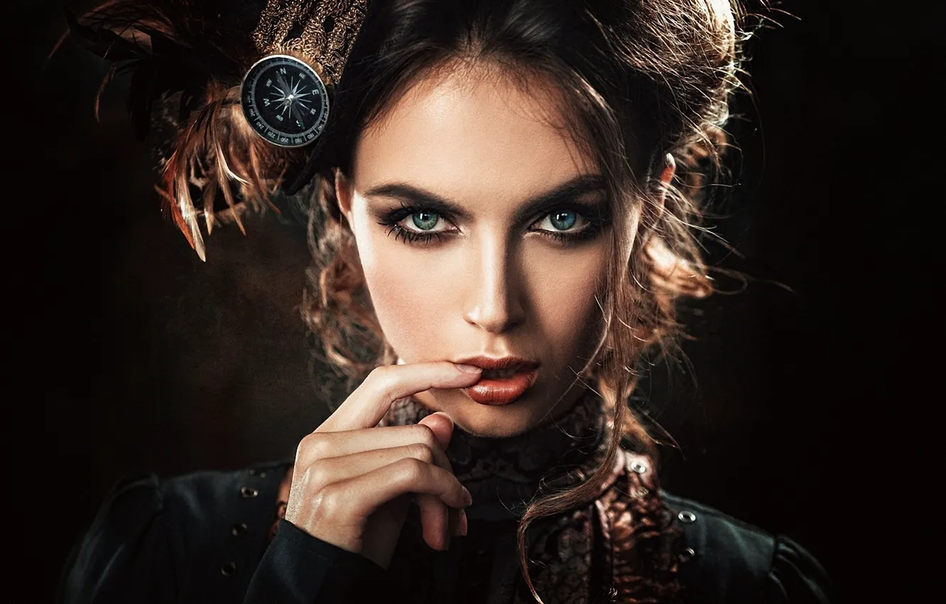 Photo wallpaper girl, background, portrait, makeup, hairstyle, brown hair, beauty, mysterious
