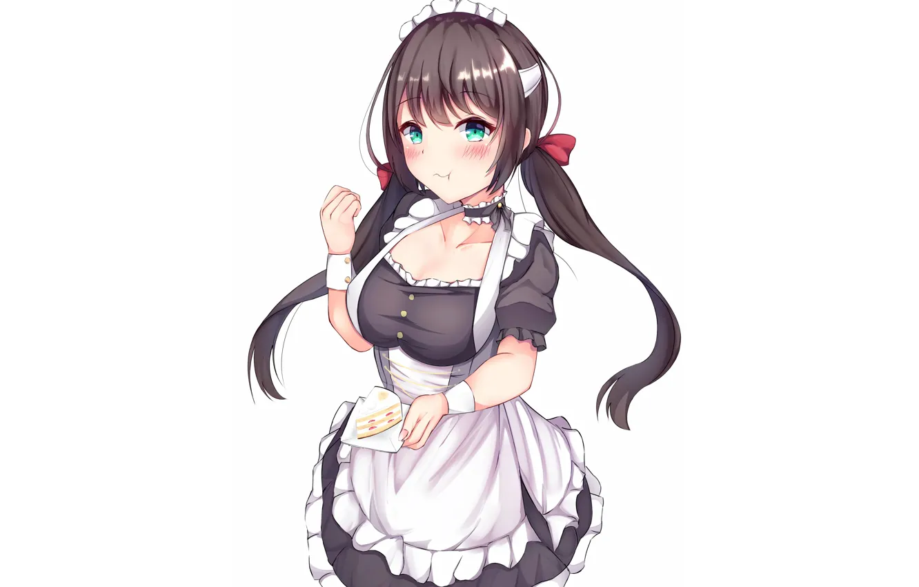 Photo wallpaper girl, sexy, cleavage, green eyes, long hair, dress, boobs, anime