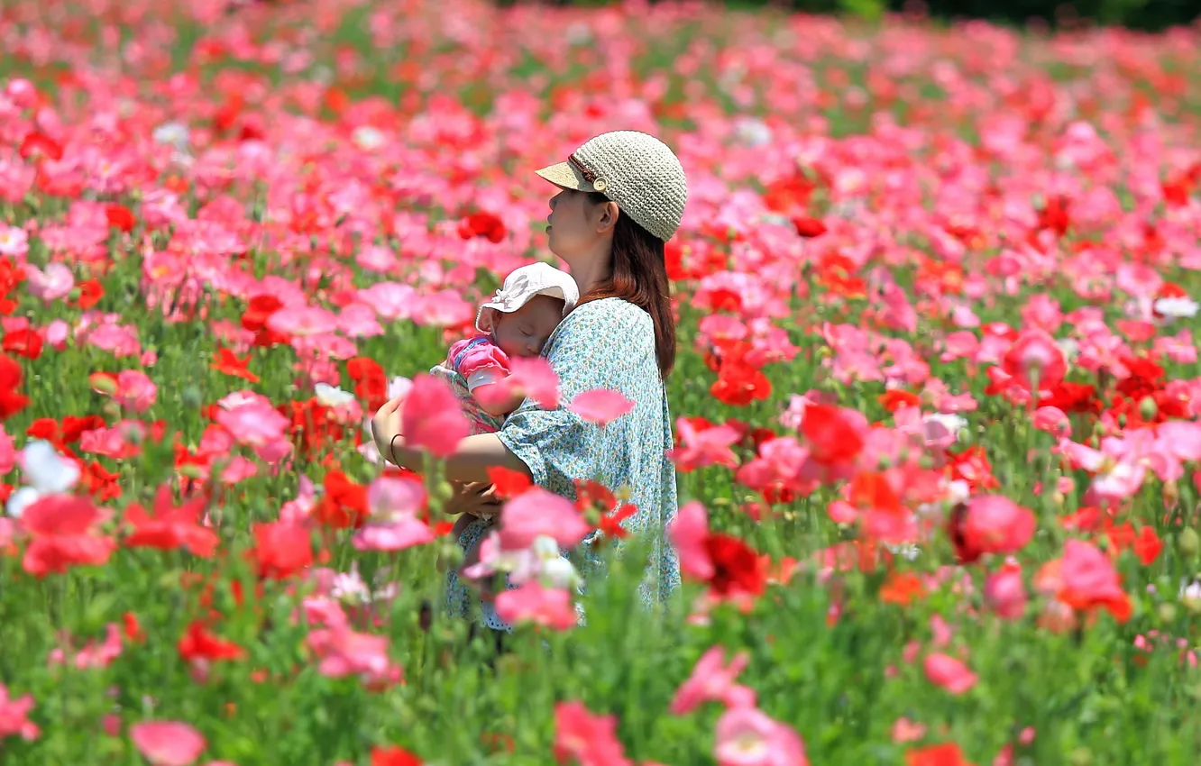 Photo wallpaper field, summer, mood, Love of mother