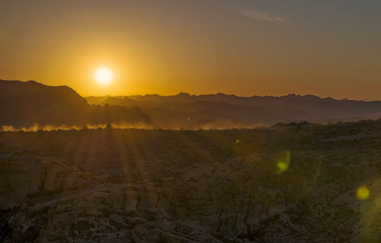 Photo wallpaper landscape, sunset, mountains